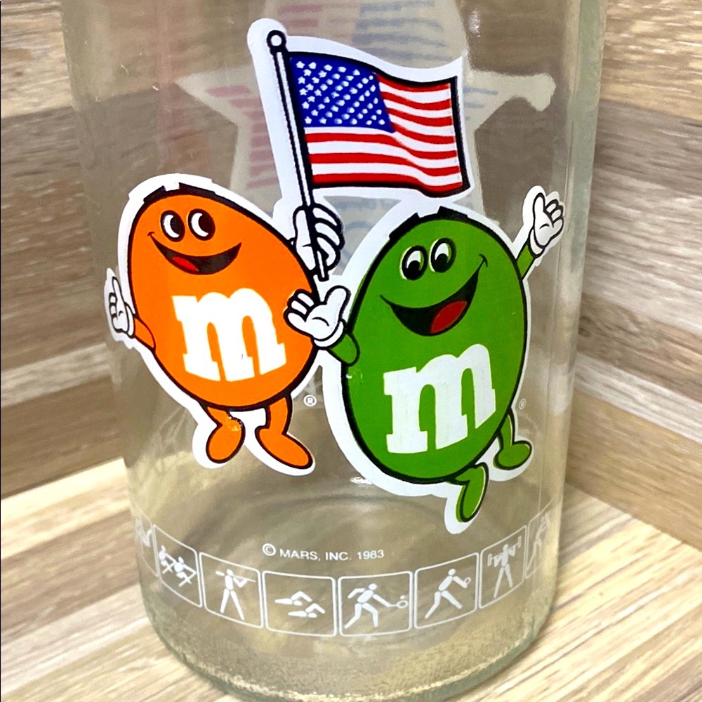 M&M'S Glass Jar with Orange and Green Characters Los Angeles Olympics vintage 80 - Picture 4 of 8